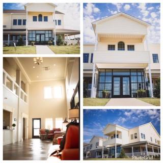 A modern house featuring both exterior and interior views, showcasing its architecture and spacious design.