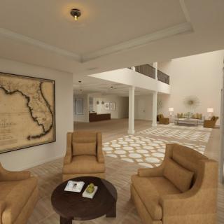 A spacious and elegantly designed lobby area with comfortable seating and sophisticated decor.