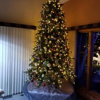 A beautifully decorated Christmas tree adorned with lights and ornaments, bringing festive cheer to the room.