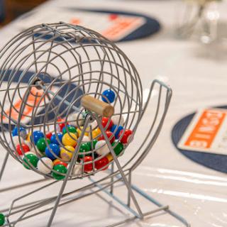 A colorful bingo ball roller ready for an exciting game night.