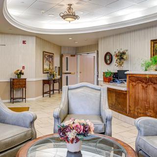 A welcoming lobby with comfortable seating and elegant decor.
