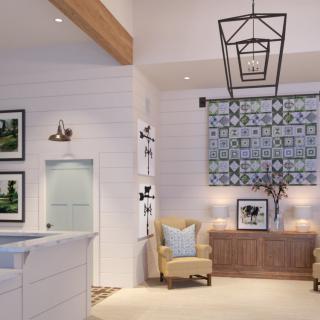 A modern living room with stylish decor and comfortable furniture.