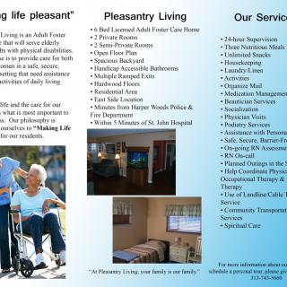 Brochure for an elderly care facility highlighting features and services offered.