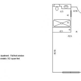 A schematic floor plan showing the layout and dimensions of a compact apartment or room.
