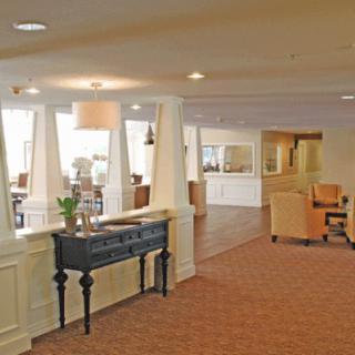 A spacious lobby area with comfortable seating and elegant decor.