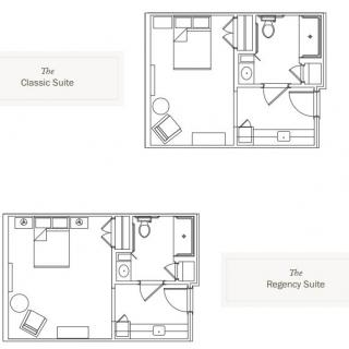 Blueprint layouts of the Grosvenor and Regency Suites.
