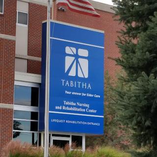 The sign for Tabitha Health Care, indicating its services in nursing and rehabilitation.