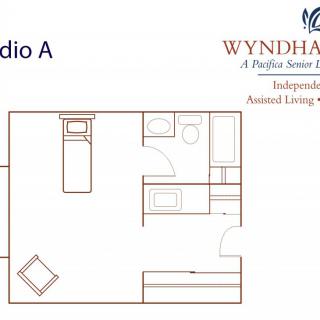 Floor plan of a Studio A apartment at Wyndham.