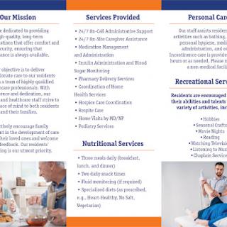 Brochure outlining various healthcare and personal support services provided.
