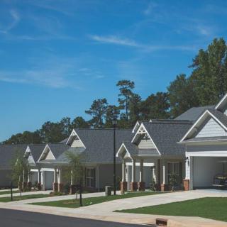 A row of suburban houses in a peaceful neighborhood.