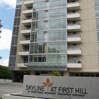Skyline at First Hill retirement community building facade.