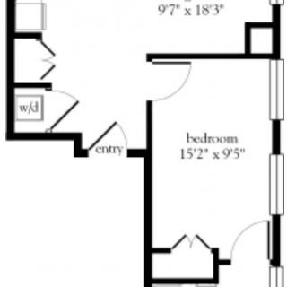 A floor plan layout of an apartment showing room dimensions and arrangement.