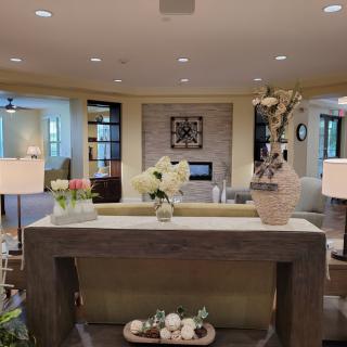 A modern living room with stylish decor and a cozy ambiance.