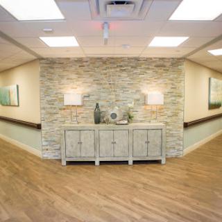 A modern and inviting lobby area with stylish decor and warm lighting.