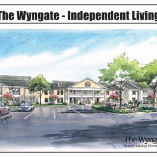 Artistic rendering of The Wyngate independent living community building.