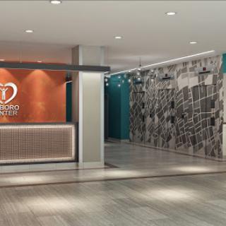 A stylish and modern reception area featuring a welcoming lobby design.
