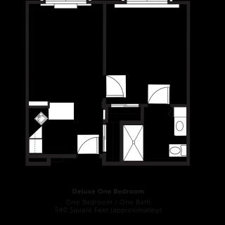 Floor plan of a small apartment showing the layout of rooms and facilities.