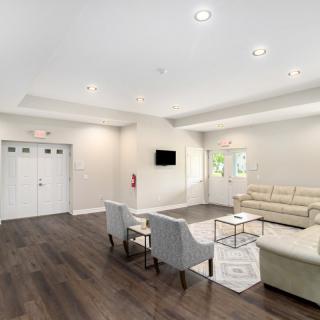 A modern lobby with comfortable seating and sleek design.