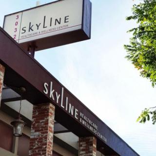 Exterior view of Skyline restaurant with prominent signage.