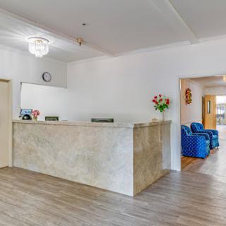 A modern reception area showcasing a sleek design with a welcoming atmosphere.