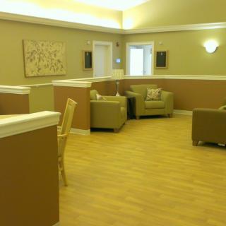 A modern waiting area with comfortable seating and calming decor.