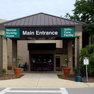 Main entrance of a skilled nursing home and long-term care facility.