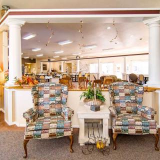 A cozy living room with patterned armchairs and elegant decor.