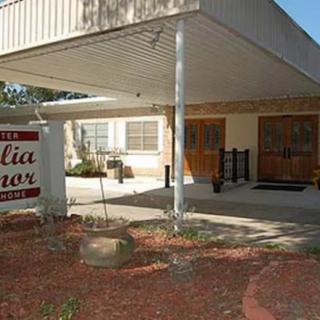 The entrance of a building with a sign reading 'Ivy Julia Manor' under an awning.