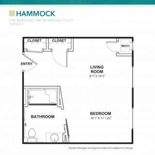 Floor plan of a one-bedroom apartment layout featuring labeled rooms including a living room, kitchen, and bathroom.