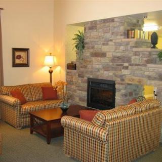 A cozy living room featuring stylish furniture and a warm fireplace.