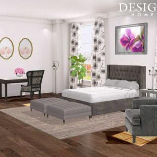 A contemporary bedroom featuring elegant furnishings and a touch of nature.