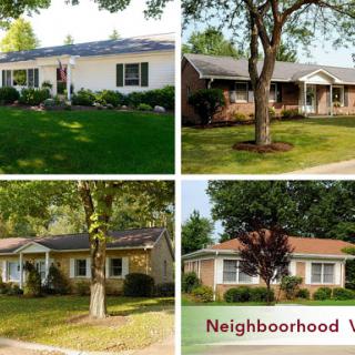 A collage showcasing a variety of homes in a suburban neighborhood.