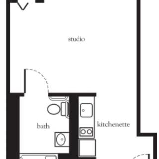 Studio apartment floor plan with kitchenette and bathroom