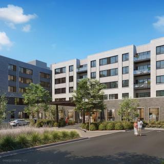 Modern residential apartment building with a contemporary design.
