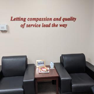 A serene waiting area emphasizing compassion and quality of service.