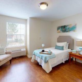 A cozy, modern bedroom with a single bed and natural lighting.