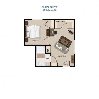 This is a floor plan of a one-bedroom apartment featuring a living room, bathroom, and bedroom.