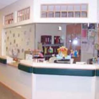 A reception desk in an office setting.