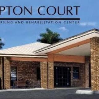 Hampton Court Nursing and Rehabilitation Center, showcasing modern architecture and a welcoming entrance.