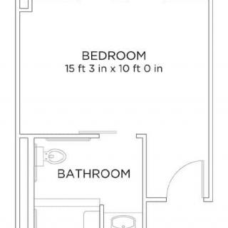 Floor plan showing a bedroom and bathroom layout.
