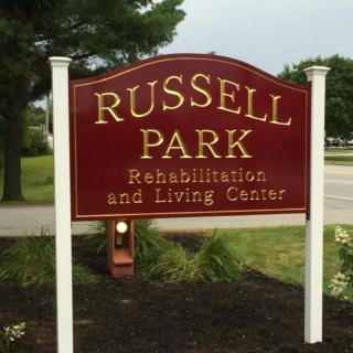 Sign for Russell Park Rehabilitation and Living Center.