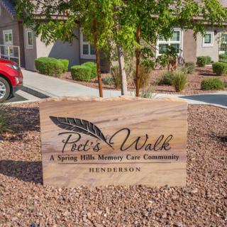 Entrance sign for Poet's Walk, a memory care community in Henderson.