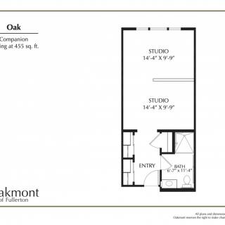 Floor plan of a studio apartment with dimensions and layout.