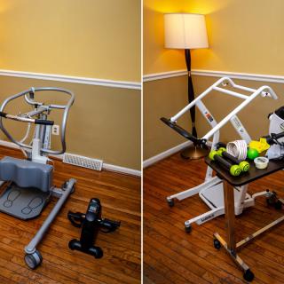 A creative transformation of exercise equipment into a functional household table.