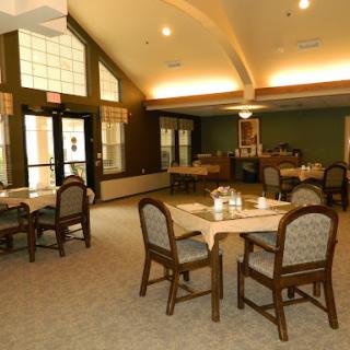 A cozy dining area designed for community gatherings and meals.