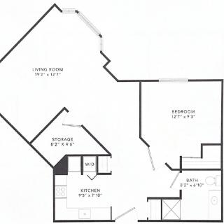A floor plan depicting the layout of an apartment with labeled rooms and dimensions.