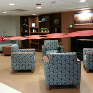 A lobby with comfortable seating and stylish decor.