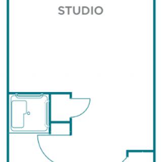 Simple floor plan of a studio apartment layout.