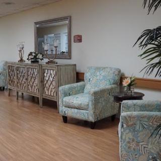 A calm and inviting waiting area with comfortable chairs and decorative elements.