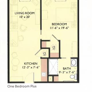 One-bedroom plus apartment floor plan layout.